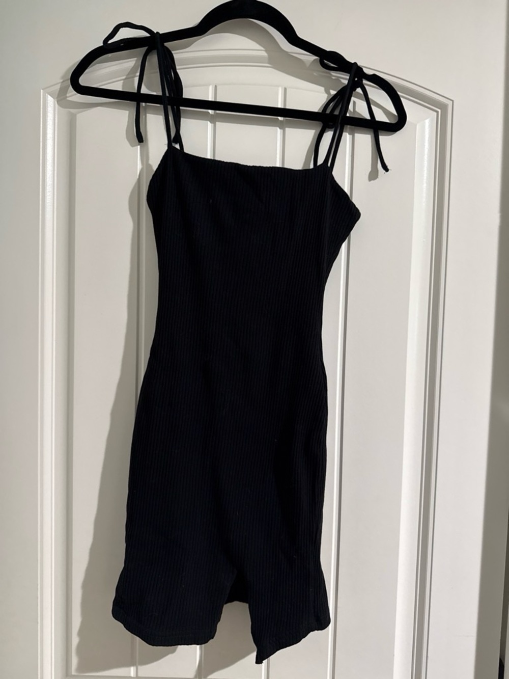 Princess Polly Black Ribbed Tie-Shoulder Mini Dress